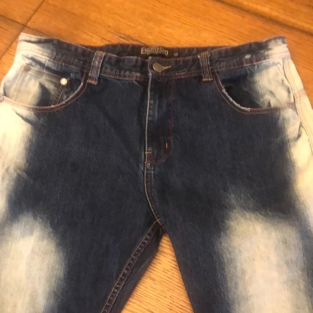 Mens Encrypted Jeans 38 x 31 Denim Distress Bleached - Picture 2 of 15